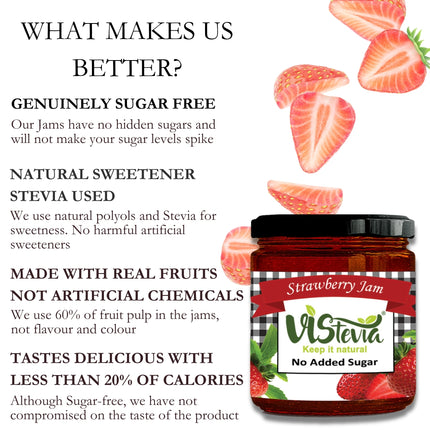 Sugar-Free Stevia Mixed Fruit & Strawberry Jam – Pack of 2 (220gm x 2)