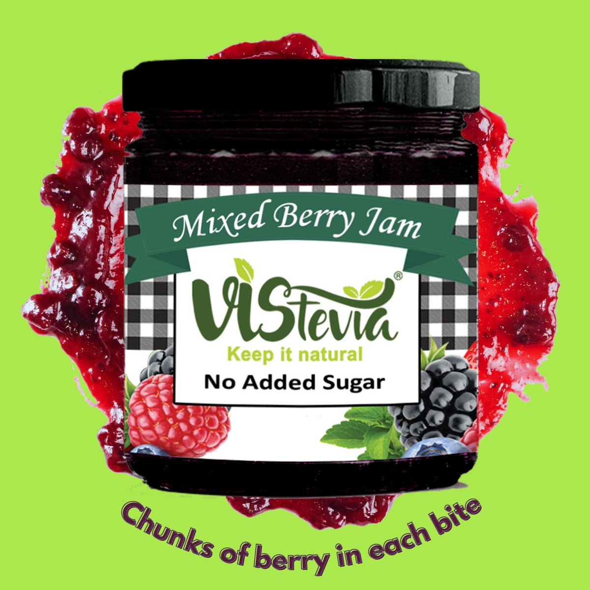 Vistevia Sugar Free Mixed Berry Jam, Diabetic and Keto Friendly - Sweetened Naturally with Stevia, More Than 60% Berries Content - Tastes Delicious - Pack of 1 (220G)
