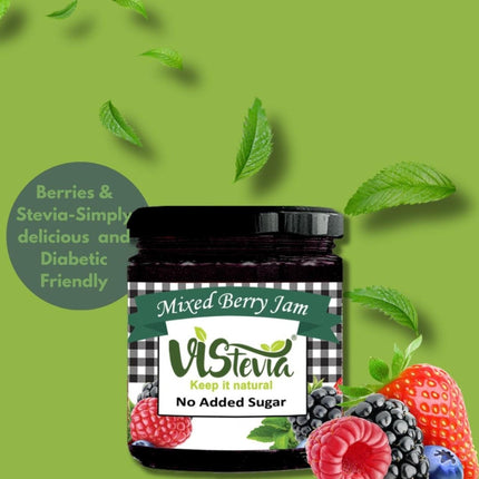 Vistevia Sugar Free Mixed Berry Jam, Diabetic and Keto Friendly - Sweetened Naturally with Stevia, More Than 60% Berries Content - Tastes Delicious - Pack of 1 (220G)