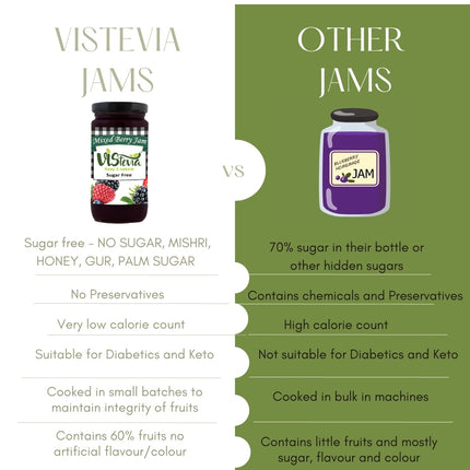 Vistevia Sugar Free Mixed Berry Jam, Diabetic and Keto Friendly - Sweetened Naturally with Stevia, More Than 60% Berries Content - Tastes Delicious - Pack of 1 (400G)