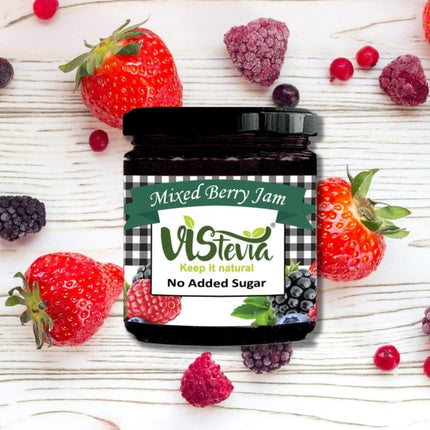 Vistevia Sugar Free Mixed Berry Jam, Diabetic and Keto Friendly - Sweetened Naturally with Stevia, More Than 60% Berries Content - Tastes Delicious - Pack of 1 (220G)