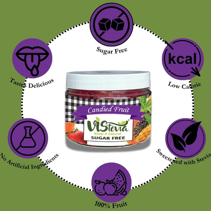 Vistevia Sugar Free Candied Fruit (Mixed Fruit Flavour), Dabetic, Keto and Kid Friendly - Sweetened Naturally With Stevia, Delicious to Taste, Pack Of 1 (150g)