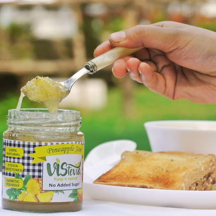 Vistevia Sugar Free Jams Sample, Strawberry, Pineapple, Mixed Berry, Mixed Fruit, Diabetic and Keto Friendly, Naturally Sweetened With Stevia - Delicious To Taste, Pack of 4 (4 * 45g)