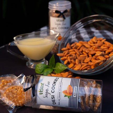 Vistevia Sugar Free Almond Desi Cookies, Diabetic and Keto Friendly - Made With Almonds, Desi Ghee And Stevia Only, No Artificial Ingredients, Gluten Free, Delicious To Taste (250G)