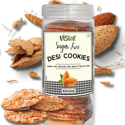 Vistevia Sugar Free Almond Desi Cookies, Diabetic and Keto Friendly - Made With Almonds, Desi Ghee And Stevia Only, No Artificial Ingredients, Gluten Free, Delicious To Taste (250G)