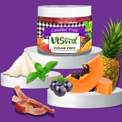 Vistevia Sugar Free Candied Fruit (Mixed Fruit Flavour), Dabetic, Keto and Kid Friendly - Sweetened Naturally With Stevia, Delicious to Taste, Pack Of 1 (150g)