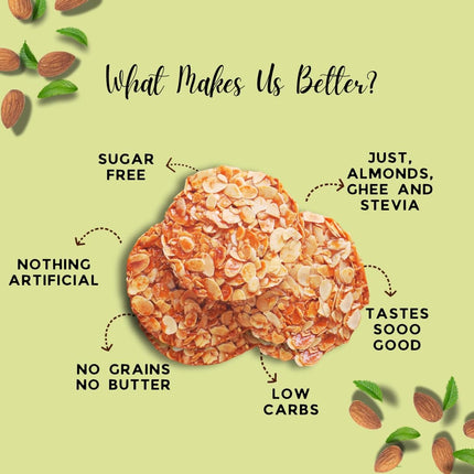 Vistevia Sugar Free Almond Desi Cookies, Diabetic and Keto Friendly - Made With Almonds, Desi Ghee And Stevia Only, No Artificial Ingredients, Gluten Free, Delicious To Taste (250G)