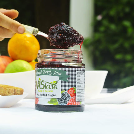 Vistevia Sugar Free Jams Sample, Strawberry, Pineapple, Mixed Berry, Mixed Fruit, Diabetic and Keto Friendly, Naturally Sweetened With Stevia - Delicious To Taste, Pack of 4 (4 * 45g)