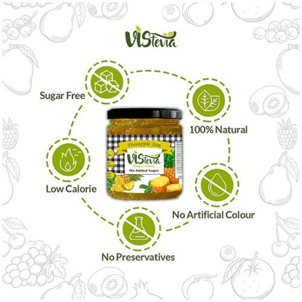 Vistevia Sugar Free Jams Sample, Strawberry, Pineapple, Mixed Berry, Mixed Fruit, Diabetic and Keto Friendly, Naturally Sweetened With Stevia - Delicious To Taste, Pack of 4 (4 * 45g)