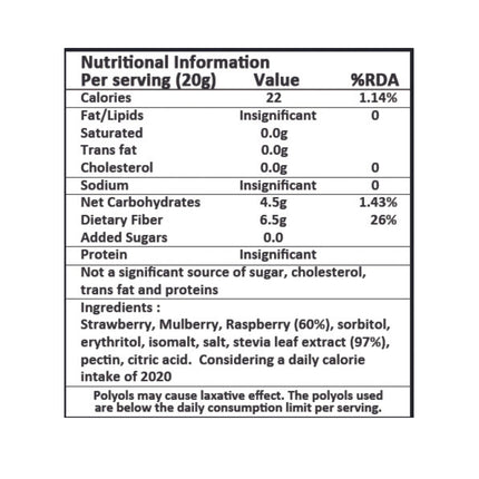 Vistevia Sugar Free Mixed Berry Jam, Diabetic and Keto Friendly - Sweetened Naturally with Stevia, More Than 60% Berries Content - Tastes Delicious - Pack of 1 (220G)