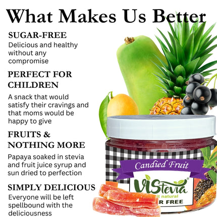 Vistevia Sugar Free Candied Fruit (Mixed Fruit Flavour), Dabetic, Keto and Kid Friendly - Sweetened Naturally With Stevia, Delicious to Taste, Pack Of 1 (150g)