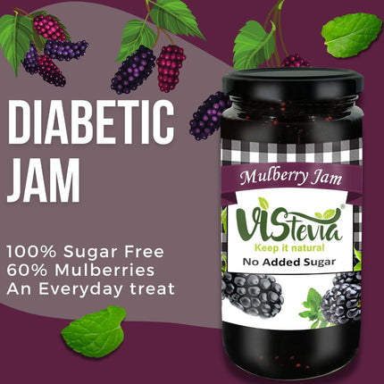 Vistevia Sugar Free Mulberry Jam, Diabetic and Keto Friendly - Sweetened Naturally With Stevia - Delicious To Taste, Pack of 1 (400G)