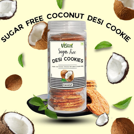 Vistevia Sugar Free Coconut Desi Cookies, Diabetic Freindly - Made With Coconut, Almonds, Desi Ghee And Stevia - Delicious To Taste, Pack Of 1 (250G)