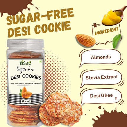 Vistevia Sugar Free Almond Desi Cookies, Diabetic and Keto Friendly - Made With Almonds, Desi Ghee And Stevia Only, No Artificial Ingredients, Gluten Free, Delicious To Taste (250G)