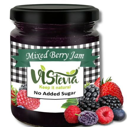 Vistevia Sugar Free Mixed Berry Jam, Diabetic and Keto Friendly - Sweetened Naturally with Stevia, More Than 60% Berries Content - Tastes Delicious - Pack of 1 (220G)