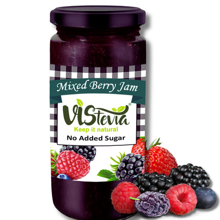 Vistevia Sugar Free Mixed Berry Jam, Diabetic and Keto Friendly - Sweetened Naturally with Stevia, More Than 60% Berries Content - Tastes Delicious - Pack of 1 (400G)