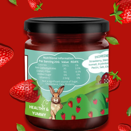 Vistevia Kids Strawberry Jam, With No Added Sugar - Enriched With Brahmi Which Helps In Cognitive Development, Made With 60% Whole Strawberries and Sweetened With Stevia - Pack Of 1 (220g)