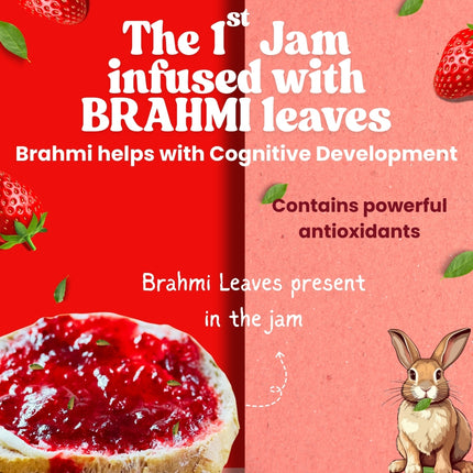 Vistevia Kids Strawberry Jam, With No Added Sugar - Enriched With Brahmi Which Helps In Cognitive Development, Made With 60% Whole Strawberries and Sweetened With Stevia - Pack Of 1 (220g)