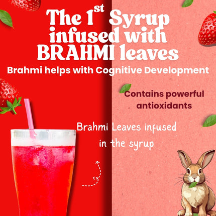 Vistevia Kids Strawberry Drink Syrup, With No Added Sugar - Enriched With Brahmi Which Helps In Cognitive Development, Made With Real Strawberries and Sweetened With Stevia, Delicious to Taste Pack Of 1 (470ML)