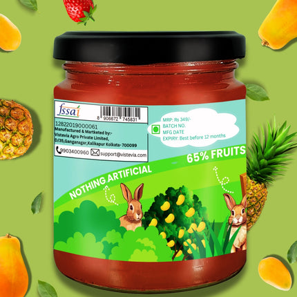 Vistevia Kids Mixed Fruit Jam, No Added Sugar, With Brahmi for Cognitive Development, 60% Fruits, 220g