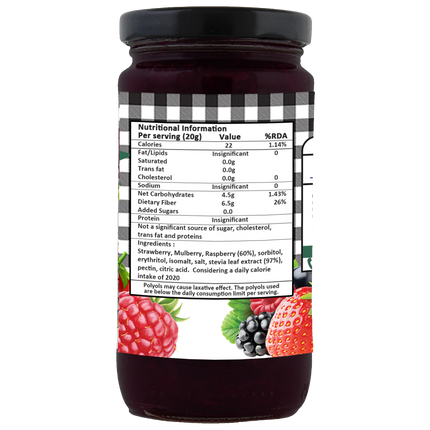 Vistevia Sugar Free Mixed Berry Jam, Diabetic and Keto Friendly - Sweetened Naturally with Stevia, More Than 60% Berries Content - Tastes Delicious - Pack of 1 (400G)