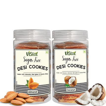 Vistevia Sugar Free Desi Cookies, Diabetic and Keto Friendly - Made With Almonds, Coconut, Desi Ghee And Stevia Only, No Artificial Ingredients, Gluten Free, Delicious To Taste (pack 0f 2 120G*2)