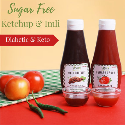 Vistevia Sugar Free Imli Chutney & Tomato Sauce (250*2G) | Diabetic & Keto Friendly | Sweetened with Stevia | 100% Natural | Tastes Delicious