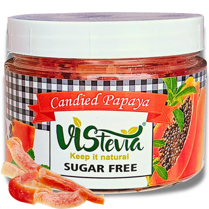 Vistevia Sugar Free Candied Fruit (Papaya), Dabetic, Keto and Kid Friendly - Sweetened Naturally With Stevia, No Colour, Flavour Added, Delicous to Taste, Pack Of 1 (150g)