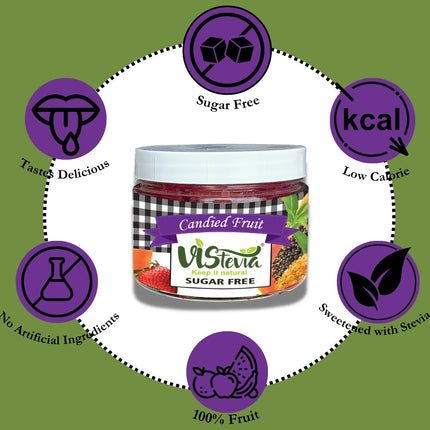 Vistevia Sugar Free Candied Fruit (Mixed Fruit Flavour), Dabetic, Keto and Kid Friendly - Sweetened Naturally With Stevia, Delicous to Taste, Pack Of 1 (150g)