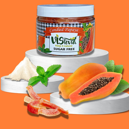 Vistevia Sugar Free Candied Fruit (Papaya), Dabetic, Keto and Kid Friendly - Sweetened Naturally With Stevia, No Colour, Flavour Added, Delicous to Taste, Pack Of 1 (150g)