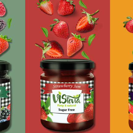 VIStevia Diwali Gift Hamper Of Sugar Free Jams - Pack of 6 Different Flavours, Strawberry, Pineapple, Apple, MIxed Berry, Orange & Raspberry - Diabetic And Keto Friendly, Naturally Sweetened With Stevia.