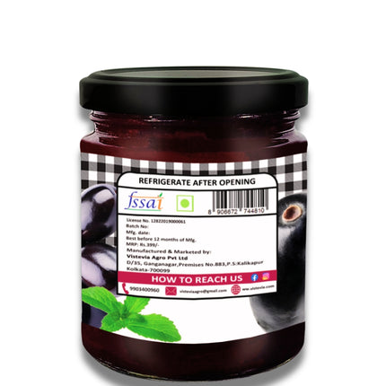 Vistevia Sugar Free Kala Jamun Jam, Diabetic and Keto Friendly - Sweetened Naturally with Stevia, More Than 60% Jamun Content - Tastes Delicious - Pack of 1 (220GM)