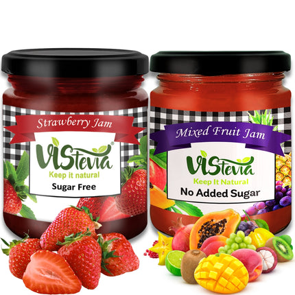 Sugar-Free Stevia Mixed Fruit & Strawberry Jam – Pack of 2 (220gm x 2)
