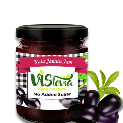 Vistevia Sugar Free Kala Jamun Jam, Diabetic and Keto Friendly - Sweetened Naturally with Stevia, More Than 60% Jamun Content - Tastes Delicious - Pack of 1 (220GM)