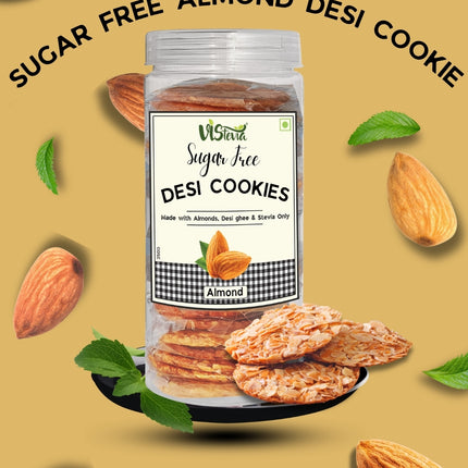 Vistevia Sugar Free Almond Desi Cookies, Diabetic and Keto Friendly - Made With Almonds, Desi Ghee And Stevia Only, No Artificial Ingredients, Gluten Free, Delicious To Taste (250G)