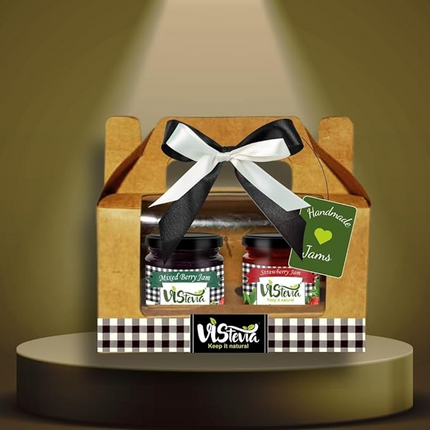 VISTEVIA Diwali Gift Hamper of Sugar Free Jams, Pack of 2 (220g each), Mixed Berry and Strawberry, Diabetic And Keto Friendly, Naturally Sweetened With Stevia, And Absolutely Delicious