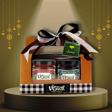VISTEVIA Diwali Gift Hamper of Sugar Free Jams, Pack of 2 (220g each), Mixed Berry and Strawberry, Diabetic And Keto Friendly, Naturally Sweetened With Stevia, And Absolutely Delicious