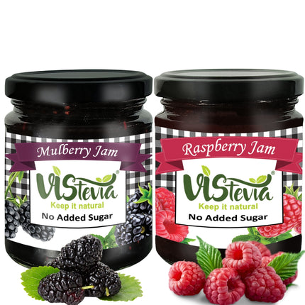 Sugar-Free Stevia Raspberry & Mulberry Jam, Diabetic and Keto Friendly – Pack of 2 (220gm x 2)