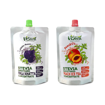 Sugar-Free Stevia Combo of Peach’0’s Ice Tea & Khatta Mazaa Drink Syrup - Pack of 2 (150ml x 2)