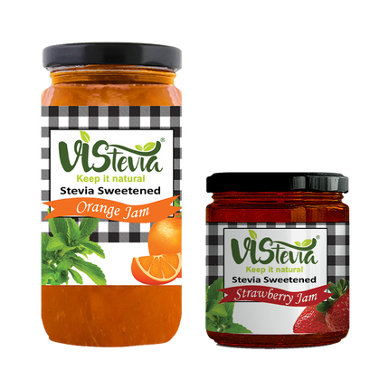 Sugar-Free Stevia Strawberry & Orange Jam – Pack of 2 - 220g & 400g
