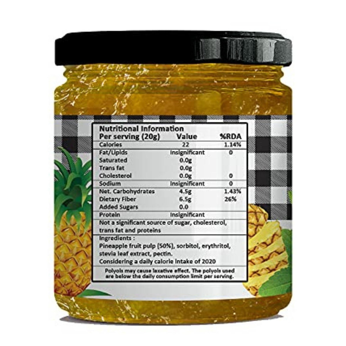 Vistevia Sugar Free Pineapple Jam, Diabetic and Keto Friendly - Sweetened Naturally with Stevia, More Than 60% Pineapple Content - Tastes Delicious - Pack of 1 (220GM)