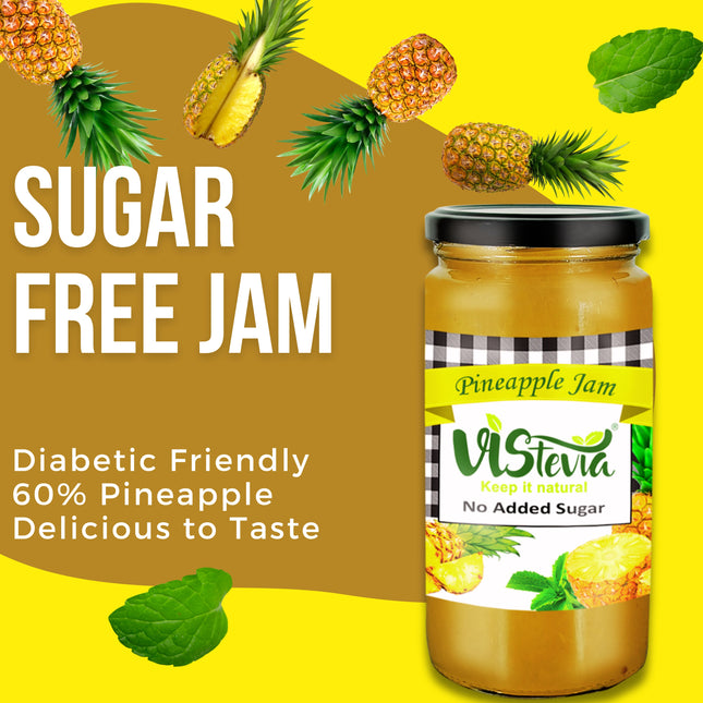 Vistevia Sugar Free Pineapple Jam, Diabetic and Keto Friendly - Sweetened Naturally with Stevia, More Than 60% Pineapple Content - Tastes Delicious - Pack of 1 (400GM)