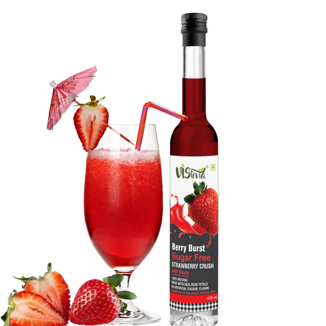 Sugar Free Strawberry Syrup - Diabetic And Keto Friendly - Sweetened Naturally With Stevia, Made With Real Strawberries Not Flavour And Colour - Pack Of 1 (470ML) Serves 15-20 Glasses