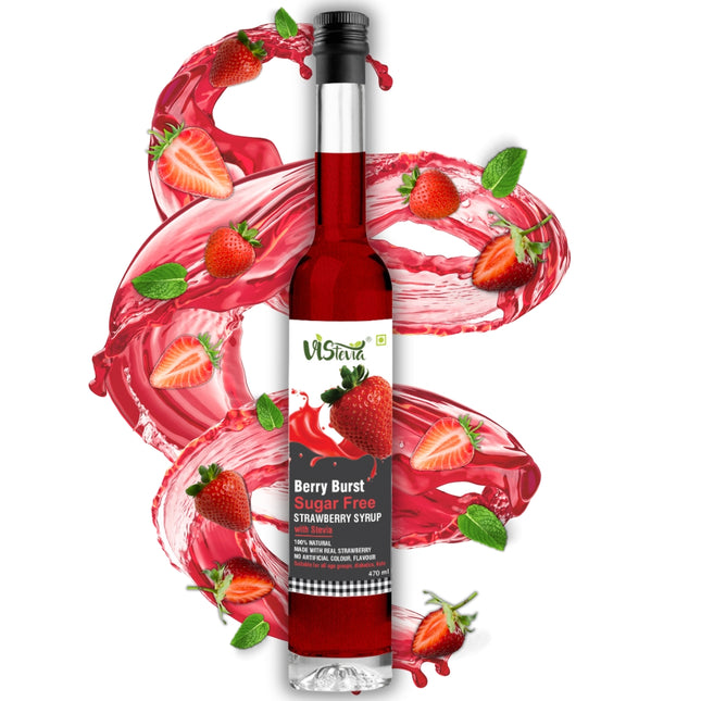 Sugar Free Strawberry Syrup - Diabetic And Keto Friendly - Sweetened Naturally With Stevia, Made With Real Strawberries Not Flavour And Colour - Pack Of 1 (470ML) Serves 15-20 Glasses