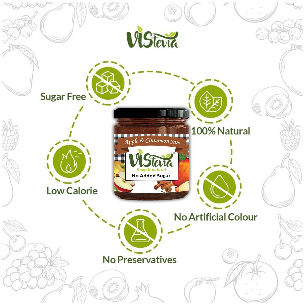 Sugar-Free Stevia Apple & Cinnamon Jam - 220gm