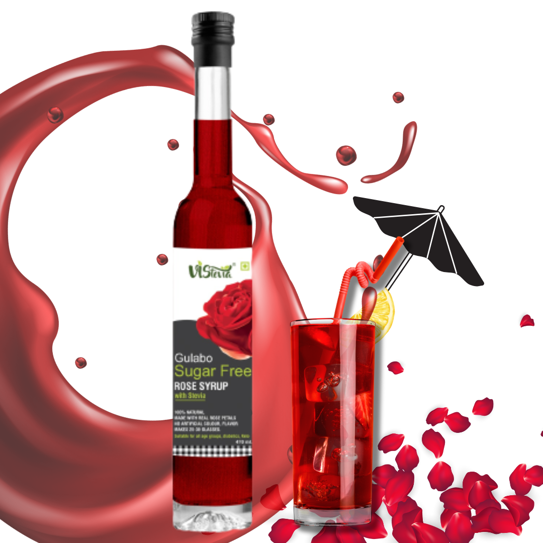 VIStevia Gulabo 100% Natural SugarFree Rose Syrup | Diabetic-Friendly | Stevia Sweetened