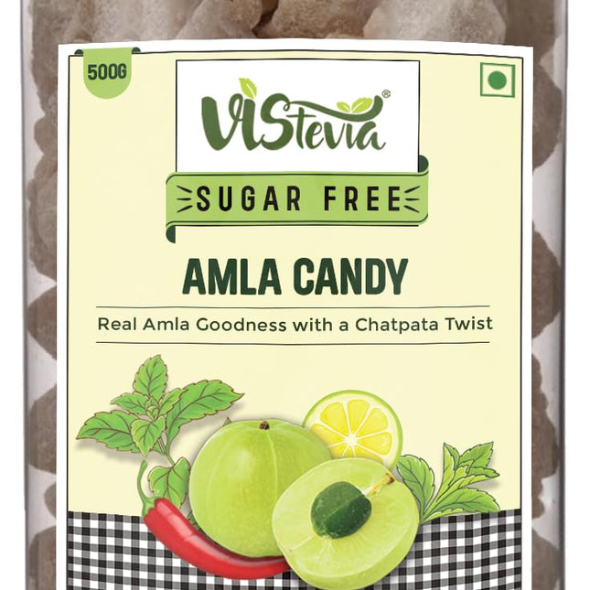 Vistevia combo of Sugar Free Amla Chatpata Candy and Fruit Candy Sweetened Naturally with Stevia - A Great Source of Vitamin C and Antioxidants - Tastes Delicious - Pack of 2 (500G & 150G)