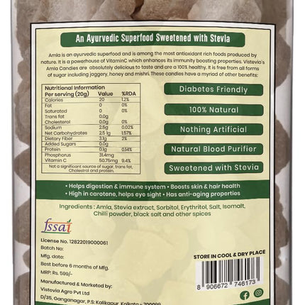 VIStevia Sugar Free Chatpata Amla Candy - sweetened with stevia (500g)