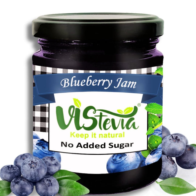 Vistevia Sugar-free Blueberry Jam, Sweetened Naturally with Stevia, Diabetic & Keto Friendly - Contains more than 60% Whole Berries and Absolutely Delicious to Tastes, Pack of 1 (220G)