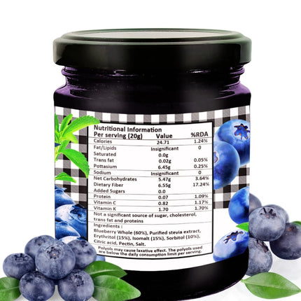 Vistevia Sugar-free Blueberry Jam, Sweetened Naturally with Stevia, Diabetic & Keto Friendly - Contains more than 60% Whole Berries and Absolutely Delicious to Tastes, Pack of 1 (220G)